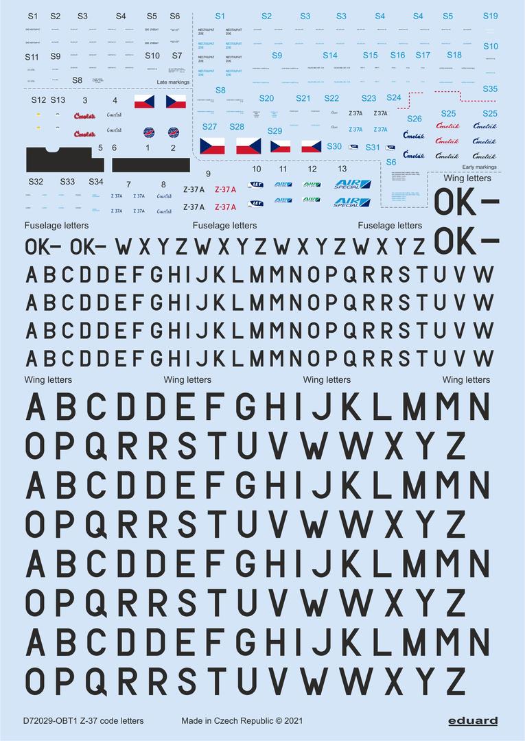 Eduard D72029 1:72 Let Z-37A stencils, code letters & labels