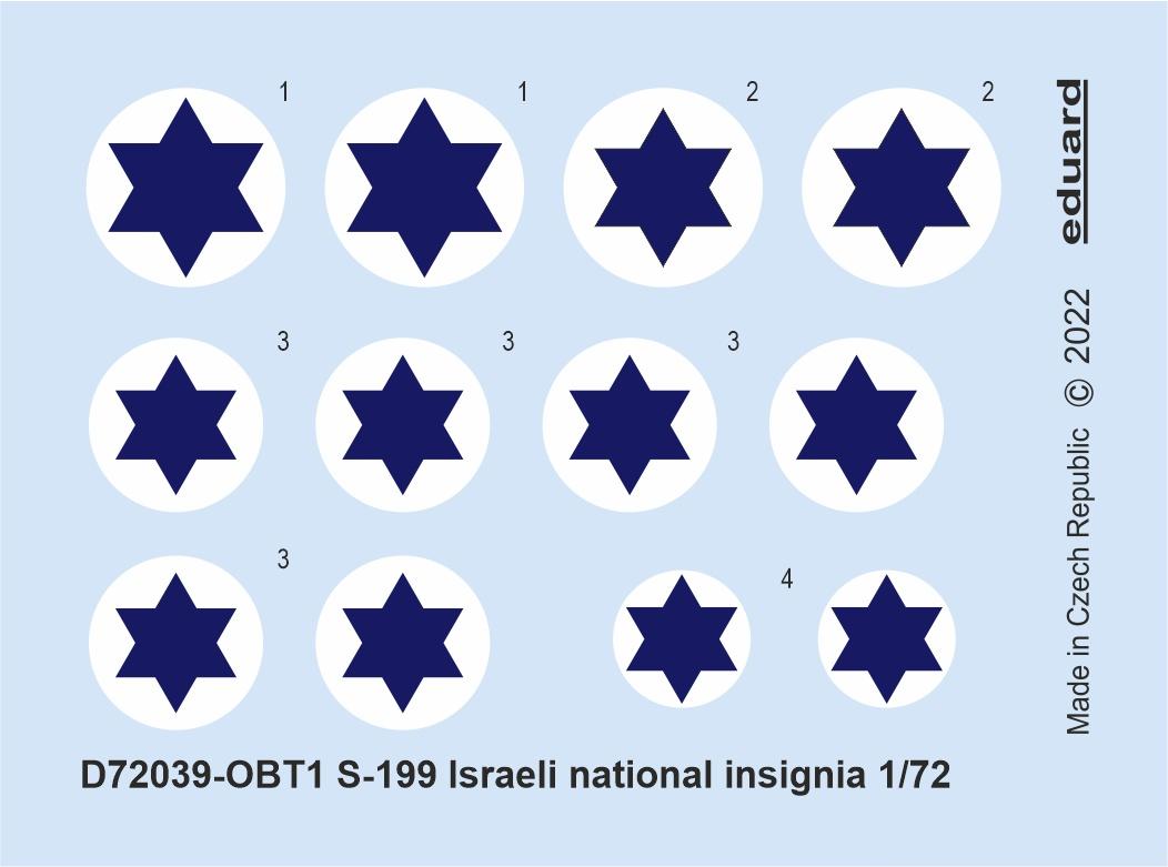 Eduard D72039 1:72 Avia S-199 Israeli national insignia