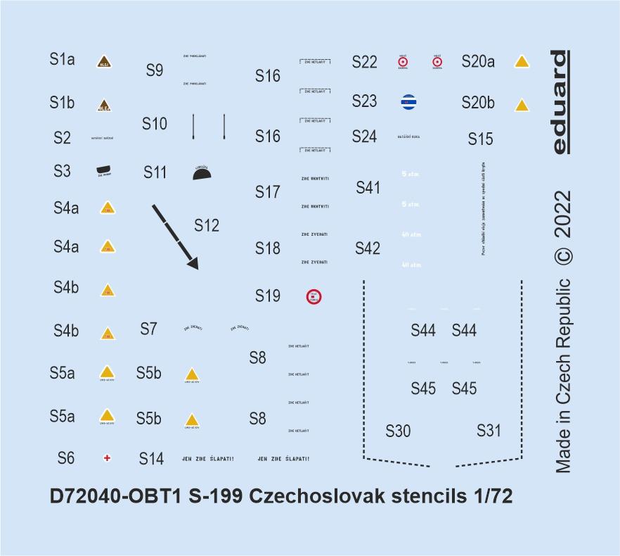 Eduard D72040 1:72 Avia S-199 Czechoslovak stencils