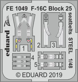 Eduard FE1049 1:48 F-16C Block 25 seatbelts STEEL to be used with Tamiya
