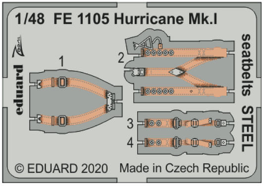 Eduard FE1105 1:48 Hawker Hurricane Mk.I seatbelts STEEL to be used with Airfix