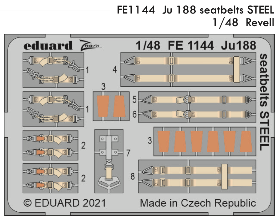 Eduard FE1144 1:48 Junkkers Ju-188 seatbelts STEEL