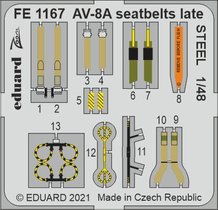 Eduard FE1167 1:48 McDonnell-Douglas AV-8A Harrier seatbelts late STEEL