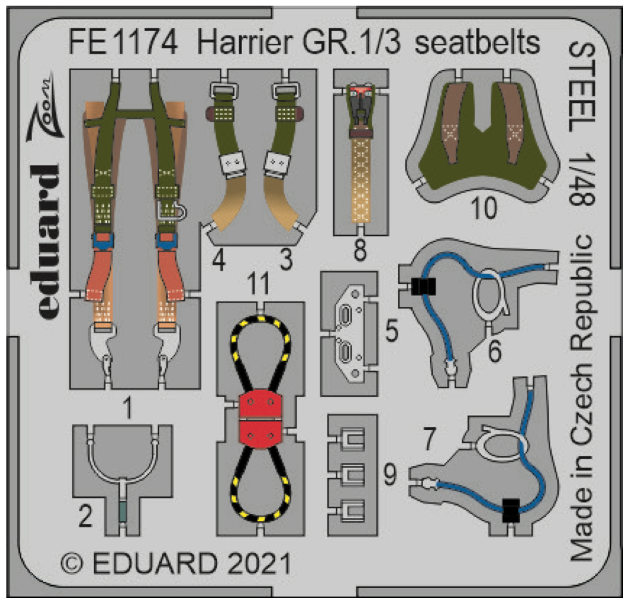 Eduard FE1174 1:48 BAe Harrier GR.1/3 seatbelts STEELto be used with Kinetic