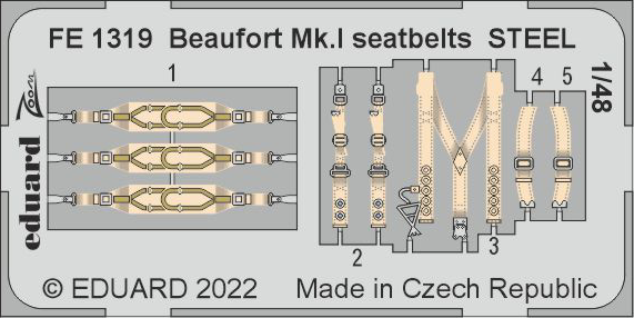 Eduard FE1319 1:48 Bristol Beaufort Mk.I seatbelts STEEL
