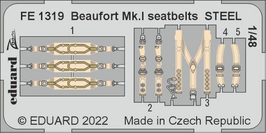 Eduard FE1319 1:48 Bristol Beaufort Mk.I seatbelts STEEL