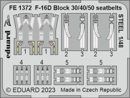 Eduard FE1372 1:48 F-16D Block 30/40/50 seatbelts STEELto be used with Kinetic