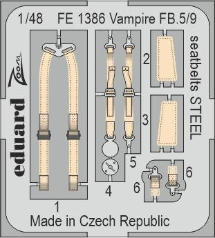 Eduard FE1386 1:48 de Havilland Vampire FB.5/FB.9 seatbelts STEEL