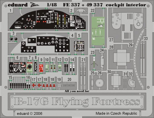 Eduard FE337 1:48 B-17G Flying Fortress cockpit interiorfor Monogram and Revell