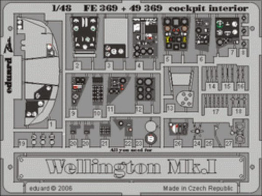 Eduard FE369 1:48 Vickers Wellington Mk.I cockpit interior to be used with Trumpeter