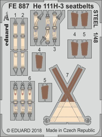 Eduard FE887 1:48 Heinkel He-111H-3 WWII German Bomber seatbelts STEEL