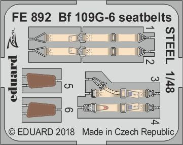 Eduard FE892 1:48 Messerschmitt Bf-109G-6 seatbelts STEEL