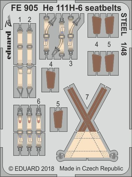Eduard FE905 1:48 Heinkel He-111H-6 WWII German Bomber seatbelts STEEL