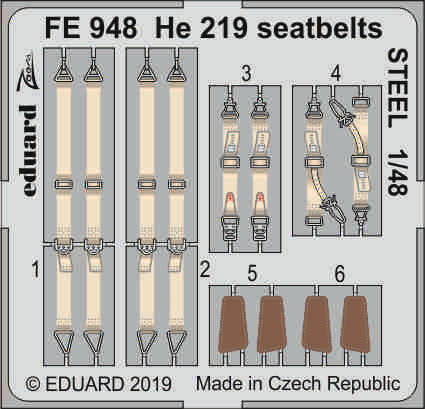 Eduard FE948 1:48 Heinkel He-219A-7 seatbelts STEEL
