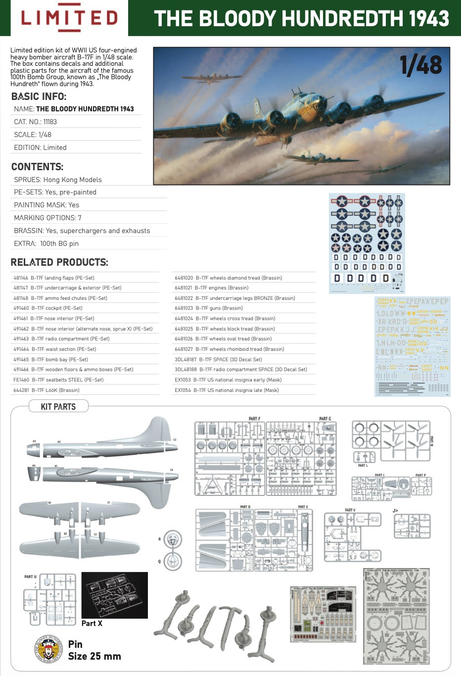 Eduard kits 11183 1:48 Boeing B-17F Flying Fortress The Bloody Hundredth 1943