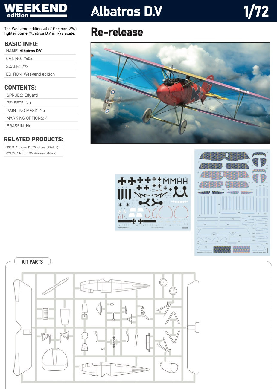 Eduard kits 7406 1:72 Albatros D.V 1/72 Weekend edition