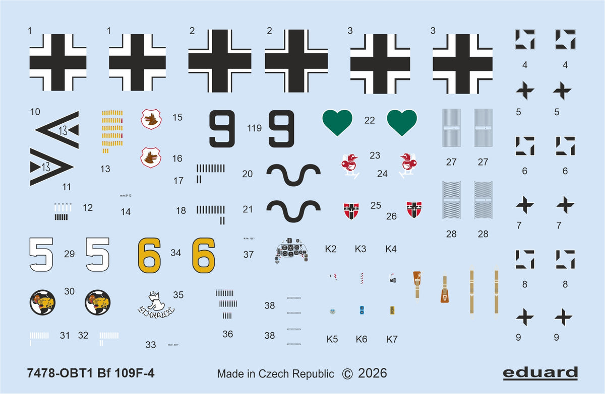 Eduard kits 7478 1:72 Messerschmitt Bf-109F-4 The Weekend edition kit of German WWII fighter plane Bf 109F-4 in 1/72 scale.- plastic parts: Eduard - marking options: 4 - decals: Eduard - PE parts: no - painting mask: no - resin parts: noCOL ABf 109F-4/Z,