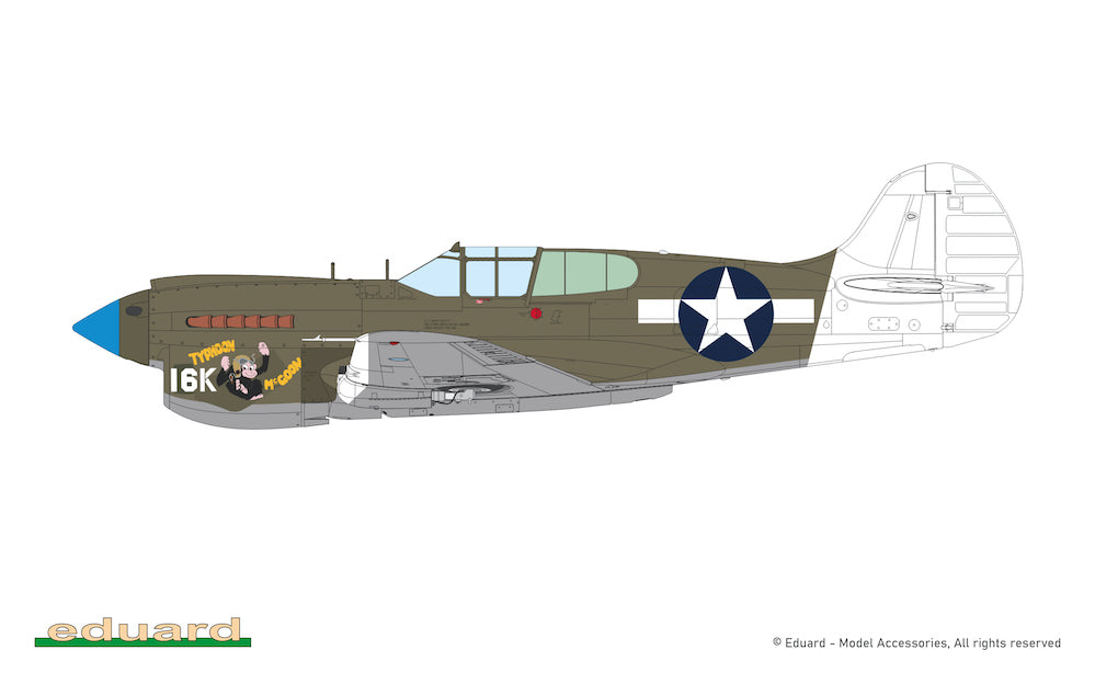 Eduard kits 82243 1:48 Curtiss P-40K short tail. The ProfiPACK edition kit of the US fighter aircraft P-40K Warhawk (short tail) in 1/48 scale. - plastic parts: Eduard - marking options: 6 - decals: Eduard - PE parts: yes, pre-painted - painting mask: ye