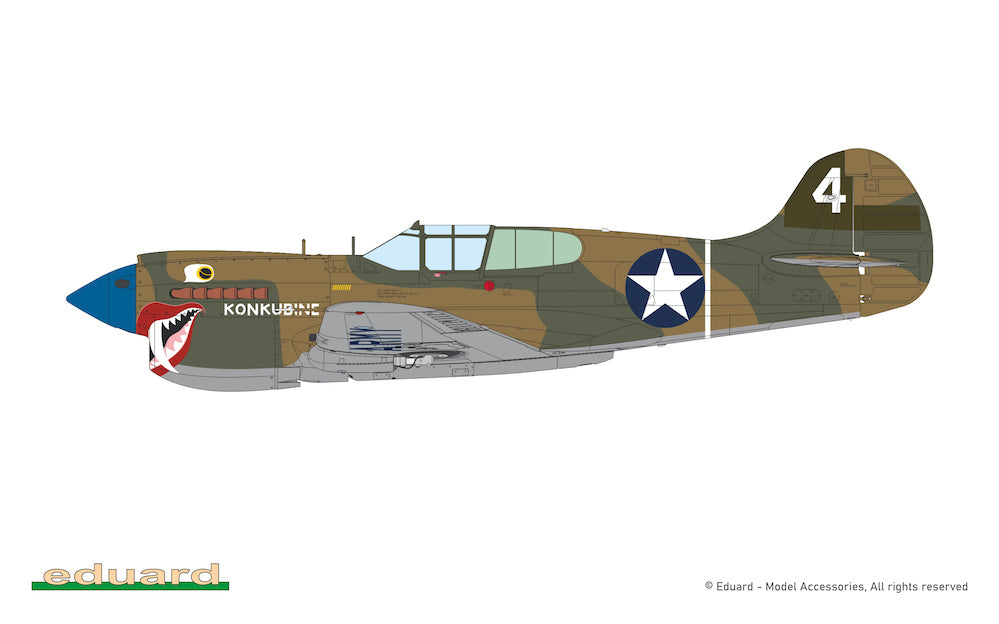 Eduard kits 82243 1:48 Curtiss P-40K short tail. The ProfiPACK edition kit of the US fighter aircraft P-40K Warhawk (short tail) in 1/48 scale. - plastic parts: Eduard - marking options: 6 - decals: Eduard - PE parts: yes, pre-painted - painting mask: ye