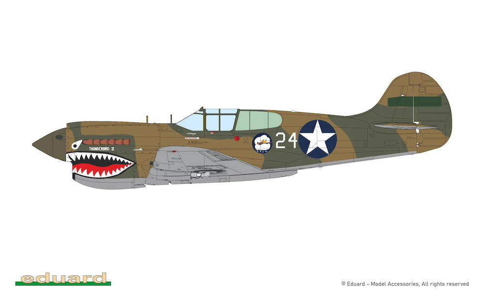Eduard kits 82243 1:48 Curtiss P-40K short tail. The ProfiPACK edition kit of the US fighter aircraft P-40K Warhawk (short tail) in 1/48 scale. - plastic parts: Eduard - marking options: 6 - decals: Eduard - PE parts: yes, pre-painted - painting mask: ye