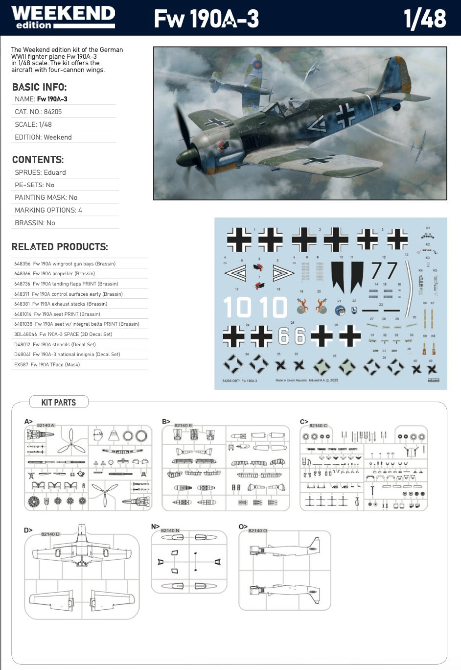 Eduard kits 84205 1:48 Focke-Wulf Fw-190A-3