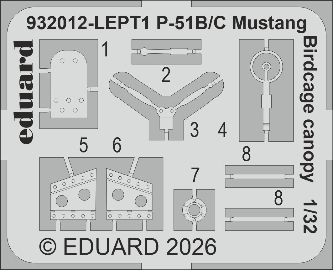 Eduard kits 932012 1:32 North-American P-51B/C Mustang Birdcage canopy