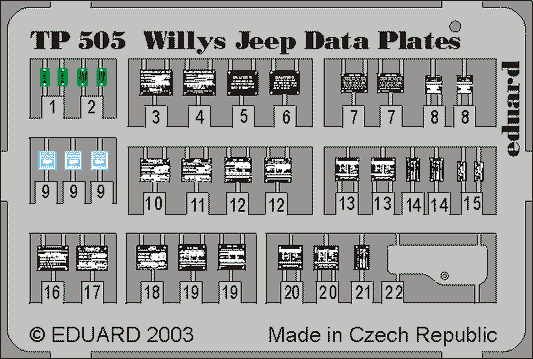 Eduard TP505 1:35 Willys Jeep data placards to be used with Italeri and Tamiya