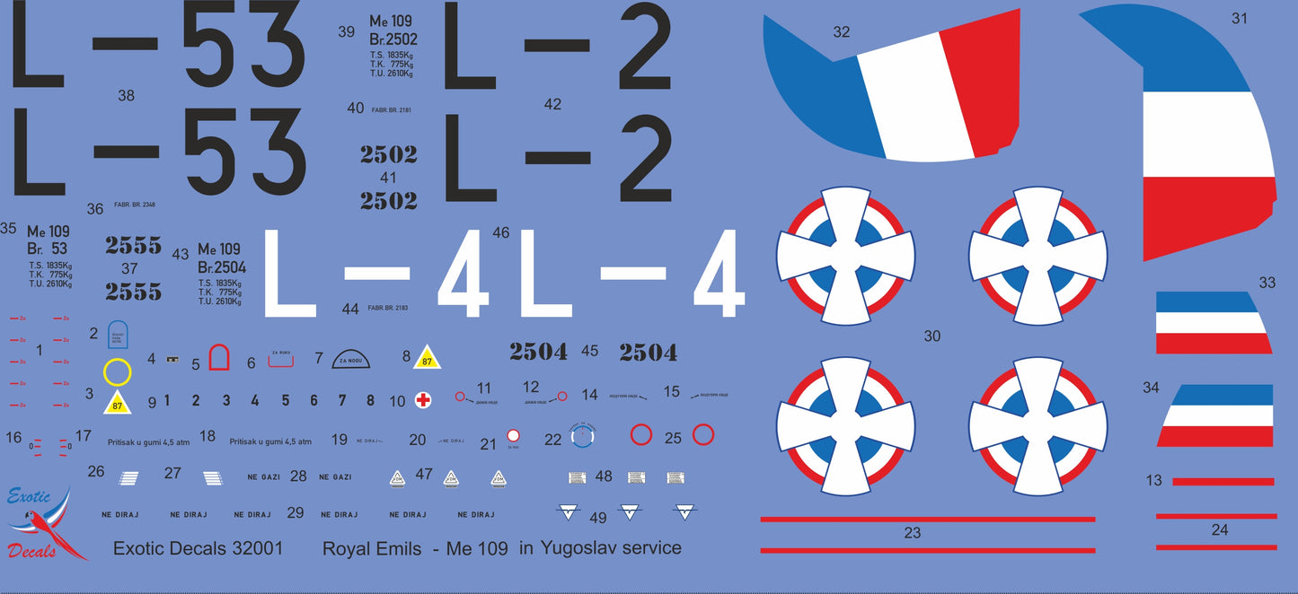 Exotic Decals ED32001 1:32 Royal Emils - Messerschmitt Bf-109E in Yugoslav service