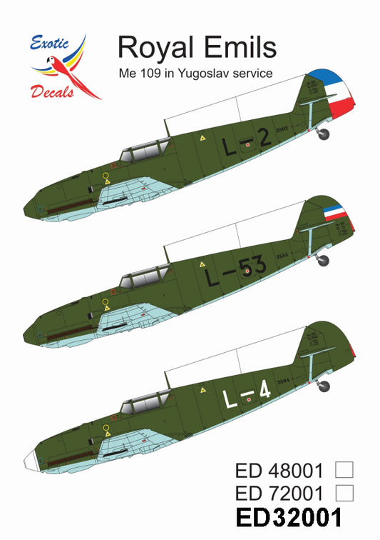 Exotic Decals ED32001 1:32 Royal Emils - Messerschmitt Bf-109E in Yugoslav service