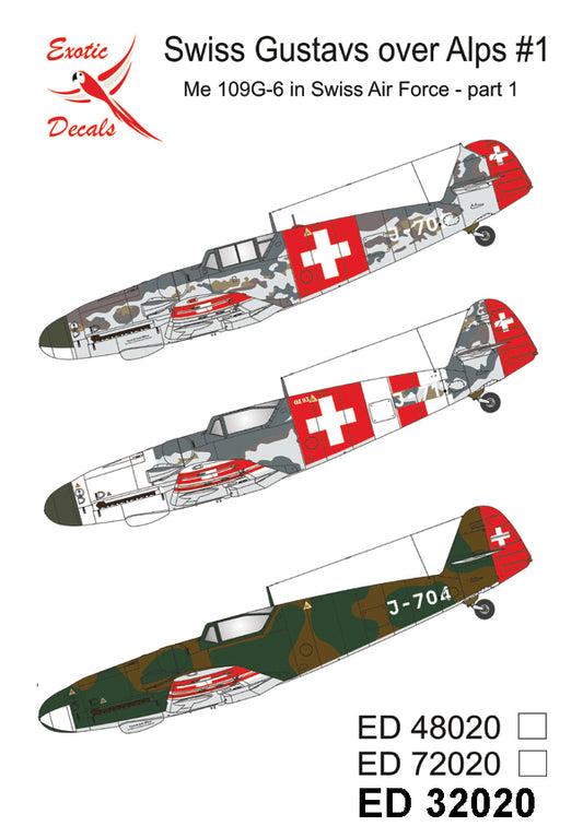 Exotic Decals ED32020 1:32 Swiss Gustavs over Alps #1 â€“ Me 109G-6 in Swiss Air Force, part 1