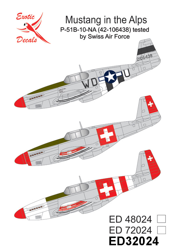 Exotic Decals ED32024 1:32 Mustang in the Alps - P-51B-10-NA (42-106438) tested by Swiss Air Force