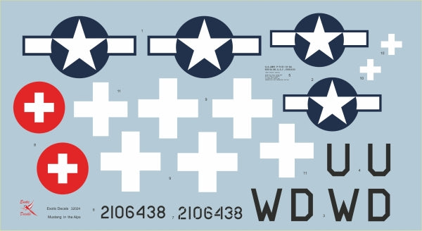 Exotic Decals ED32024 1:32 Mustang in the Alps - P-51B-10-NA (42-106438) tested by Swiss Air Force
