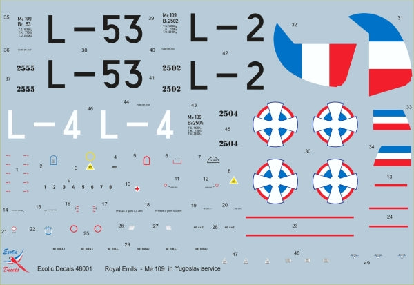 Exotic Decals ED48001 1:48 Royal Emils - Messerschmitt Bf-109 in Yugoslav service