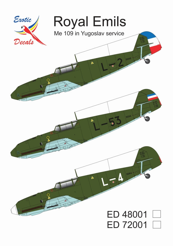 Exotic Decals ED48001 1:48 Royal Emils - Messerschmitt Bf-109 in Yugoslav service
