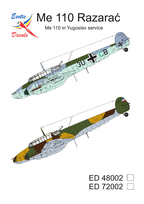Exotic Decals ED48002 1:48 Me 110 Razarac - Me 110 in Yugoslav service