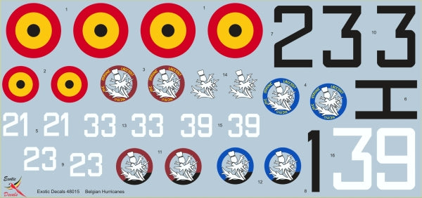 Exotic Decals ED48015 1:48 Belgian Hurricanes - Hawker Hurricane Mk.I in Belgian service