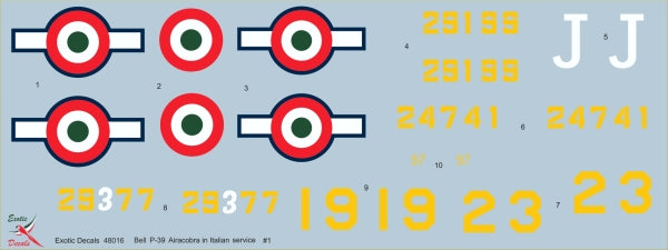 Exotic Decals ED48016 1:48 Italian Cobras #1 Bell P-39 in Regia Aeronautica, part 1