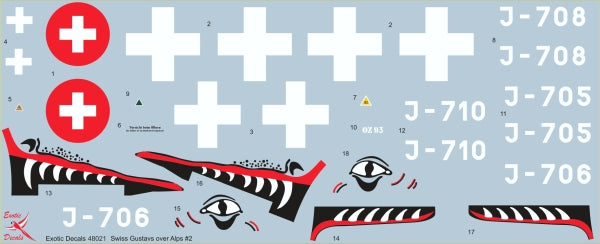 Exotic Decals ED48021 1:48 Swiss Gustavs over Alps #2 Ã¢â‚¬â€œ Messerschmitt Bf-109G-6 in Swiss Air Force, part 2