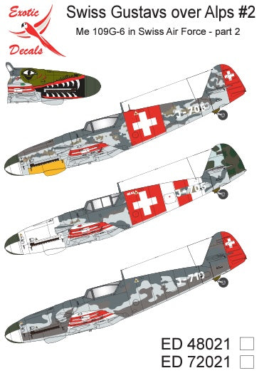 Exotic Decals ED48021 1:48 Swiss Gustavs over Alps #2 Ã¢â‚¬â€œ Messerschmitt Bf-109G-6 in Swiss Air Force, part 2