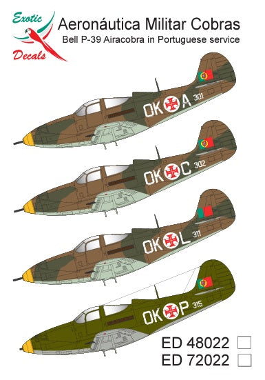 Exotic Decals ED48022 1:48 Aeronautica Militar Cobras - Bell P-39 Airacobra in Portuguese service