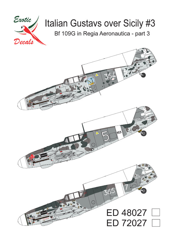 Exotic Decals EED48027 1:48 Italian Gustavs over Sicily #3  Messerschmitt Bf-109G in Regia Aeronautica part 3