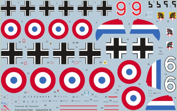Exotic Decals ED48034 1:48 Captured Emil #3 - captured Bf 109 E-1s W.Nr 3329 & W.Nr 3247