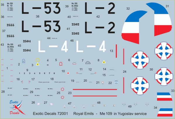 Exotic Decals ED72001 1:72 Royal Emils - Messerschmitt Bf-109 in Yugoslav service
