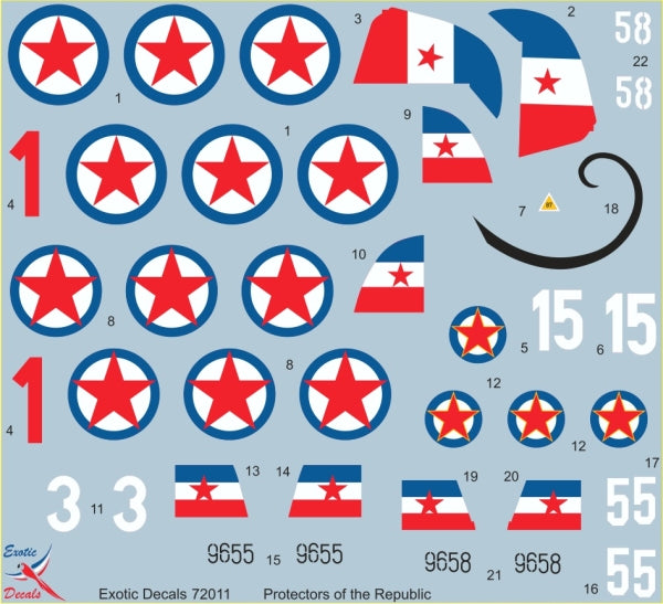 Exotic Decals 72011 1:72 Protectors of the Republic - Messerschmitt Bf-109G in Yugoslav service