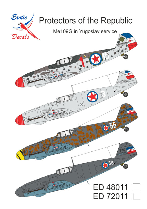 Exotic Decals 72011 1:72 Protectors of the Republic - Messerschmitt Bf-109G in Yugoslav service
