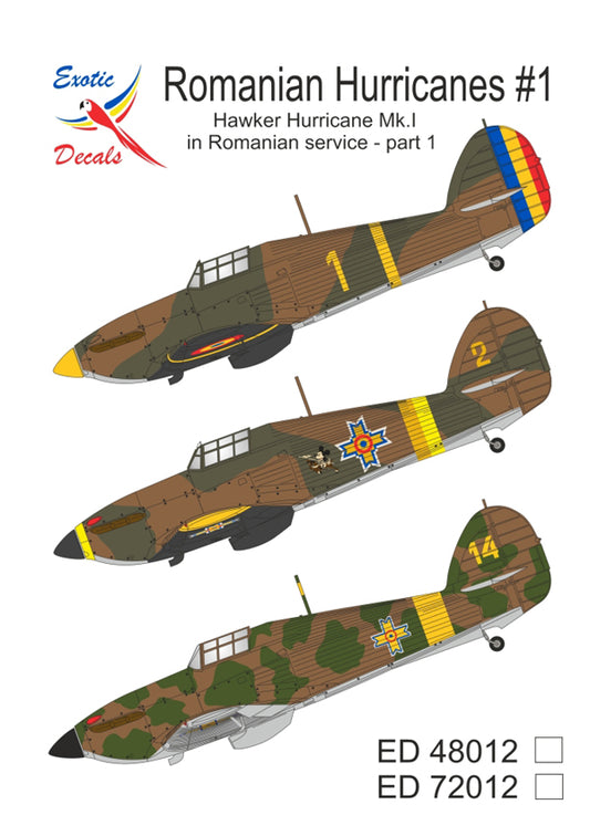 Exotic Decals ED72012 1:72 Romanian Hurricanes #1 - Hawker Hurricane Mk.I in Romanian service - part 1