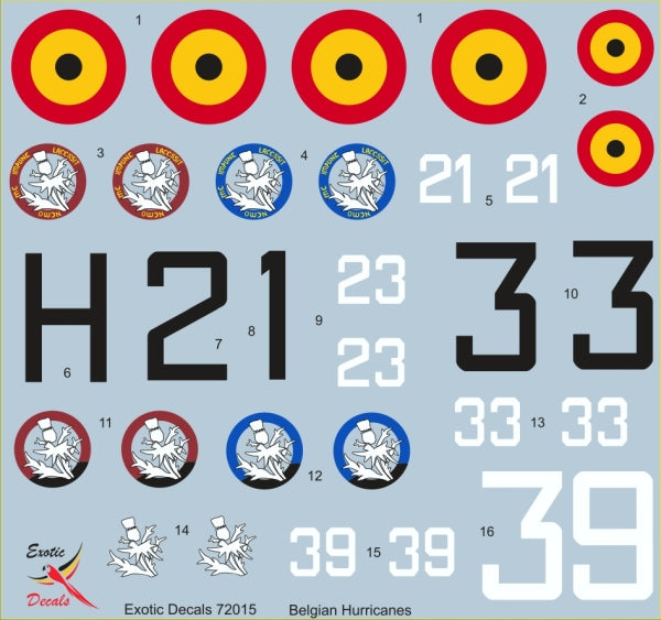 Exotic Decals ED72015 1:72 Belgian Hurricanes - Hawker Hurricane Mk.I in Belgian service