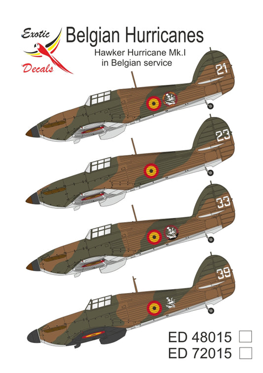 Exotic Decals ED72015 1:72 Belgian Hurricanes - Hawker Hurricane Mk.I in Belgian service