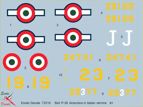Exotic Decals ED72016 1:72 Italian Cobras #1 Bell P-39 in Regia Aeronautica, part 1