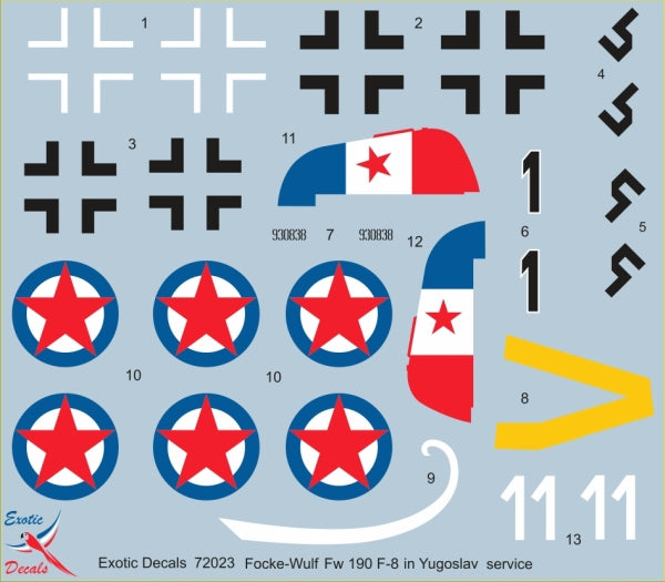 Exotic Decals ED72023 1:72 Partizan Focke-Wulf - Captured Fw 190 F-8 WNr.930838 in Yugoslav service